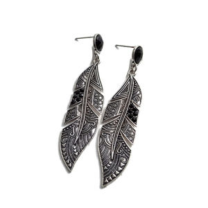 NEW Black Silver Feather Earrings